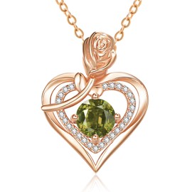 JIYVY32 Heart Necklace Rose Gold Rose Heart Pendant Necklaces for Women Mom Mother Birthstone Jewelry Gifts for Women Green Peridot Necklace August Birthstone Necklaces