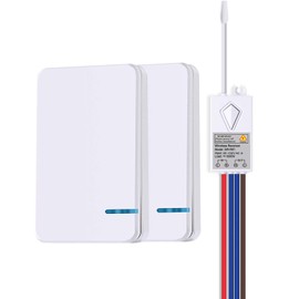 KCMYTONER 2 PK 110V Receiver + White 1PK 1 Way Wireless Light Switch and 1 110V Receiver Kit Outdoor 1900 ft Indoors 229 ft - Remote