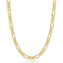 Jewlpire Gold Chain for Men, 7mm Gold Chain Mens Figaro Chain Necklaces for Men, 14k Plated Gold Necklace Men, Sturdy Mens Necklace 24 inches