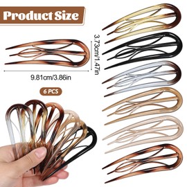 YBEATY 6 Pcs French Hair Clips U Shaped Retro Fork Pin No Slip Internal Teeth French Clips for Women Thin Thick Hair Buns Twist Hairstyle Accessories (Tortoiseshell)