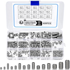 BEAUGIREW 420 Pieces M3 M4 M5 M6 M8 Grub Screw Set Allen Head Socket Assortment Kit Stainless Steel Internal Hex Drive Cup-Point Screws