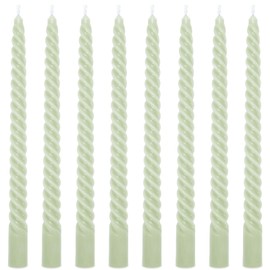 Whaline 8Pcs 10 Inch Sage Green Spiral Taper Candles Dripless Twisted Wax Candles Long Unscented Candle Sticks for Home Party Dining Table Supplies
