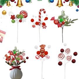 5Pcs Christmas Candy Picks 25CM Christmas Candy Picks Xmas Artificial Candy Cane Decorations Christmas Tree Spiral Curly Pick for Xmas Tree Wreath DIY Craft Home Party Decorations