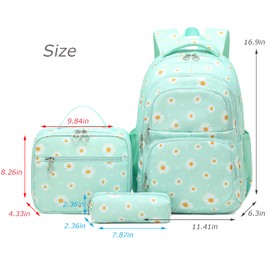 SIVENKE School Backpack Girls Teenagers Women's School Bag Backpack Set School Bag for Girls School Leisure with Lunch Bag and Pencil Case, Green, School bag set