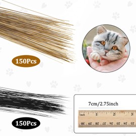 300PCS Simulated Cat Whiskers for Face Costume, Craft Animal Whiskers Black and Brown 3 Inch Faux Fur Needle Felting Animal Whisker for Crafting