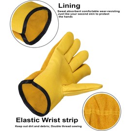 WFX Leather Working Gloves Work Gardening Gloves Thorn Proof Garden Building Heavy Duty Utility Gripper Men Women Breathable and Flexible Construction (L (Pack of 1))