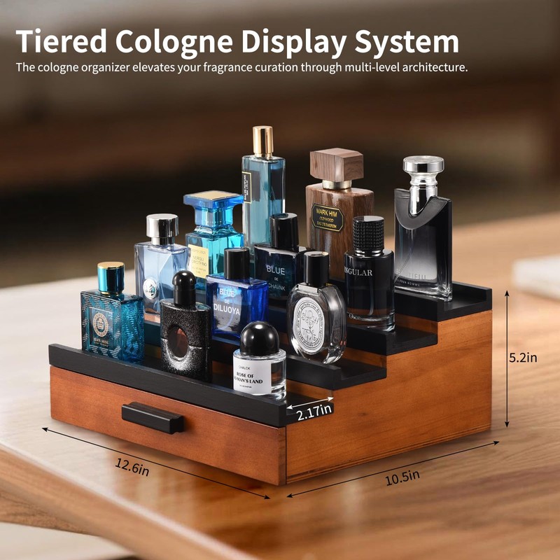 GLOKUUCA Perfume Organizer for Men, 4 Tier Wood Perfume Display