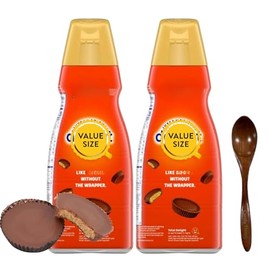 Premium Liquid Coffee Creamer.- Two (2) 32 fl oz Bottles of Smooth & Creamy Delightful Coffee Creamer and Candy Freezer Wooden Spoon (Reses Peanut Butter Cup) - Wooden Spoon