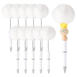 FASHEWELRY Flauschige Kugelschreiber, Plüsch-Kugelschreiber, Pompom-Kugelschreiber für DIY, personalisierte Stiftdekoration, Schule, Büro, Schreibbedarf, Weiß, 10 Stück