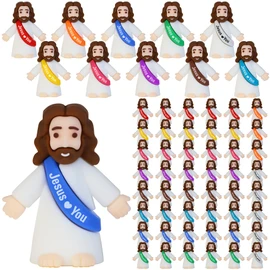 50 Pcs Little Jesus Figures, Mini Jesus Figurines in Bulk Easter Jesus Loves You Tiny Christ Toys to Hide and Seek Sunday School Religious Party Favors Baptism Gifts for Easter Egg Stuffers
