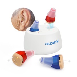 Oldriv Rechargeable Hearing Aids for Adults Seniors, 1 Pair Completely-in-Canal (CIC) Hearing Aids for Adults Seniors Rechargeable OTC Hearing Aids Red Blue
