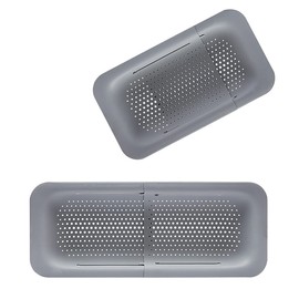 Over The Sink Colander Strainer Basket, QNLEMON Retractable Strainers for Cleaning Fruits and Vegetables, Draining Pasta, Home Kitchen Essentials (Grey)