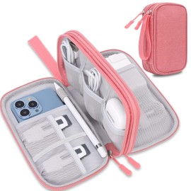 Lacdo Organizador Electrónico, Bolsa Organizadora de Cables de Viaje Estuche para Accesorios Electrónicos Estuche Portátil de Doble Capa para Cables, Cargador, Teléfono, Auriculares, Rosa