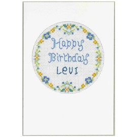 Blue Floral Birthday Card - Complete Cross Stitch kit on 16 aida - Complete Cross Stitch kit with Clear Colour Chart