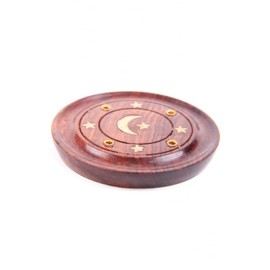 Puckator Quemador Incienso Redondo de Madera Sheesham Luna y Estrellas Räucherstäbchenhalter, bunt