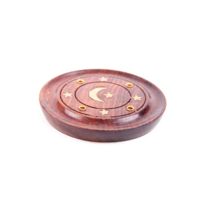 Puckator Quemador Incienso Redondo de Madera Sheesham Luna y Estrellas