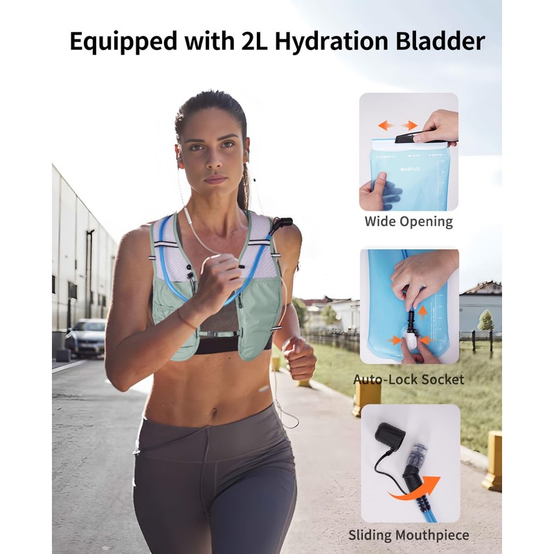 ECOHUB Lightweight Running Hydration Vest, Reflective Hydration Backpack with 2L
