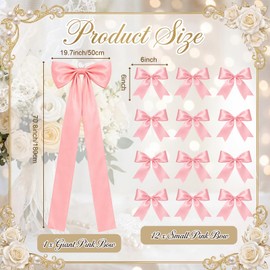 Crowye 13 Pcs Large Pink Bow Decor Set Include 71 x 20 Giant Coquette Bow Decorative Satin Ribbon Tie and 12 Pcs 6" Small Pink Bows with Hanging Ring for Wedding Birthday Party Baby Shower Room Decor