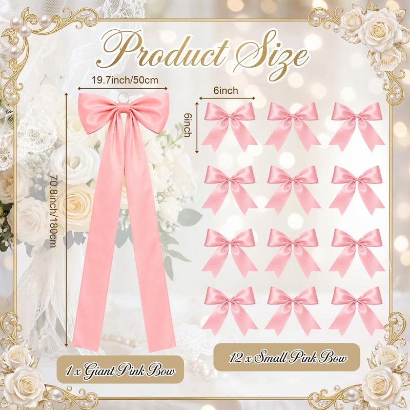 Crowye 13 Pcs Large Pink Bow Decor Set Include 71