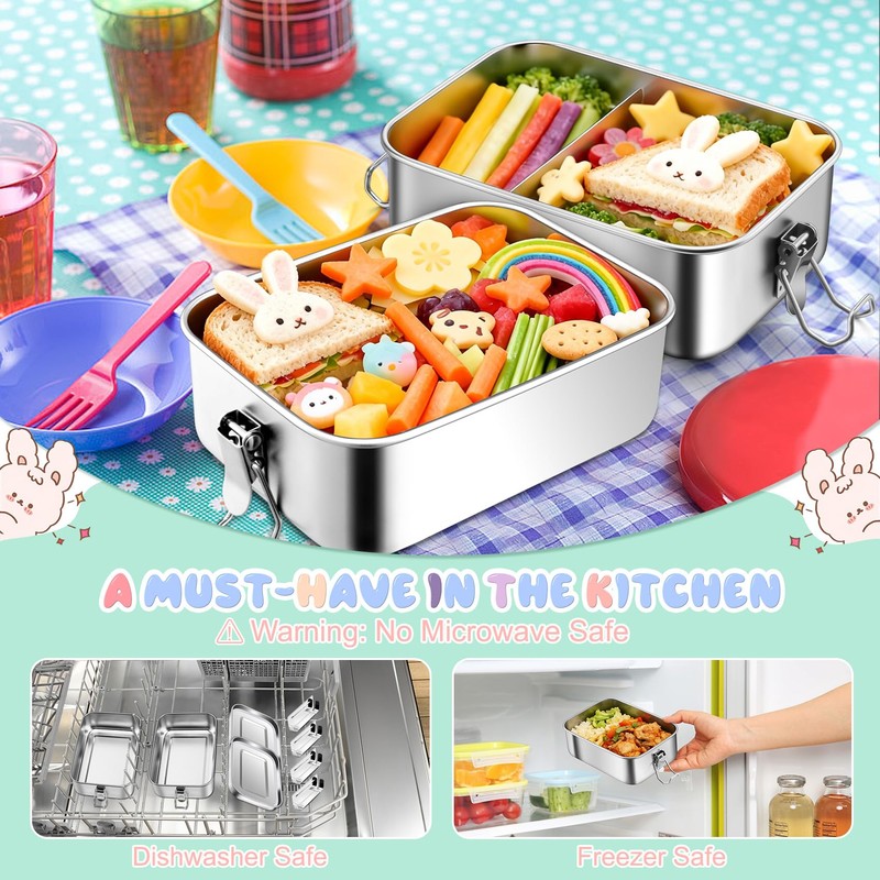 TeamFar Stainless Steel Bento Box, 2 Pack 47oz/1400ml Metal Lunch