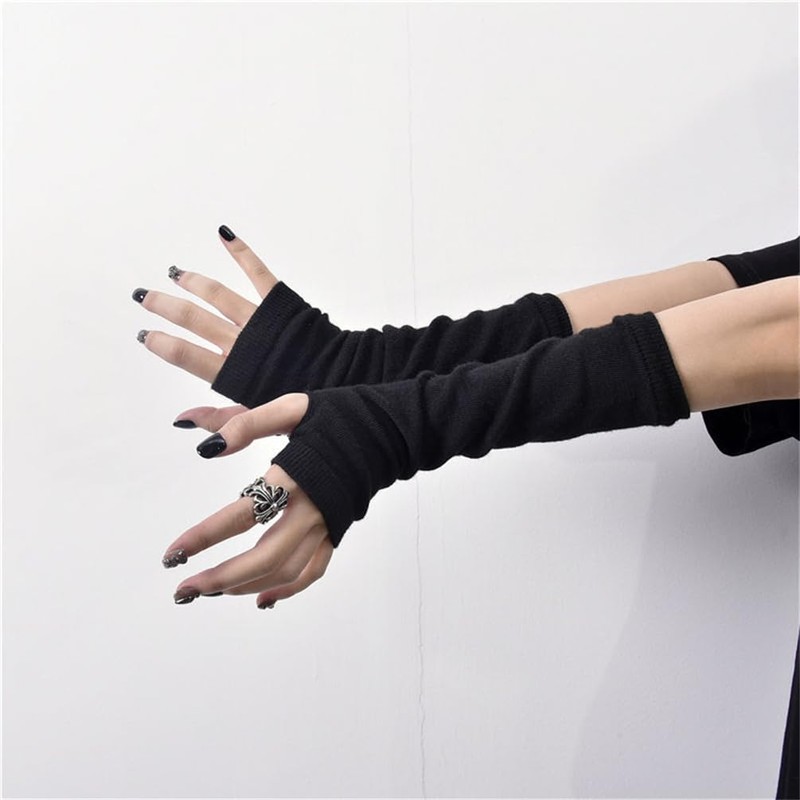 Sup-Coente Punk Arm Warmers Fingerless Emo Gloves Black Mall Goth