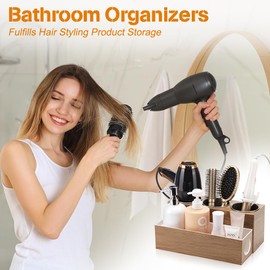 GFWARE Hair Tool Organizer - Bathroom Vanity Organizers and Storage, Hair Styling Accessories Hot Tools Organizer Hair Dryer, Blow Dryer, Curling Iron, Flat Iron, Hair Straightener, Wood