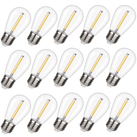 EMITTING 15 Pack Shatterproof S14 Replacement Light Bulbs –1W S14 LED Bulbs, Warm White 2200K, Outdoor String Lights Vintage LED Light Bulbs, E26 Base Edison Plastic Bulbs.