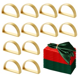 Kalopro Christmas Satin Cloth Napkins and Napkin Rings Set of 24, 20" x 20" Washable Reusable Red Green Napkins + Matte Gold Semicircle Napkin Rings, Ideal Dinner Table Set for Christmas New Year