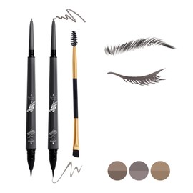 Music Flower 3 Pcs Eyebrow Pencil Set, with 2 Dual Ended Waterproof & Long Lasting Liquid Eyebrow Pen and with 1 Eyebrow Brush, Grey
