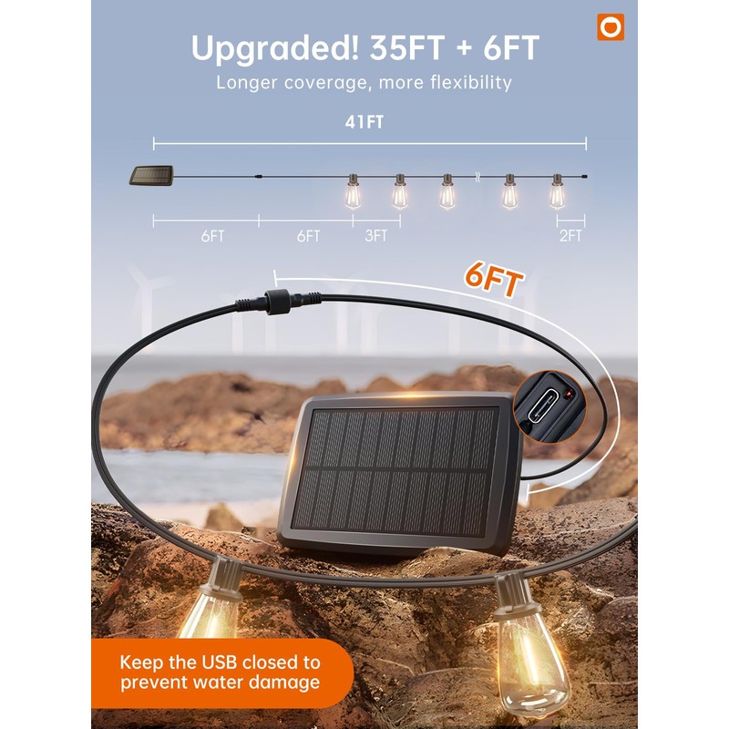 addlon 35FT Solar String Lights Outdoor, IP54 Waterproof Solar Powered