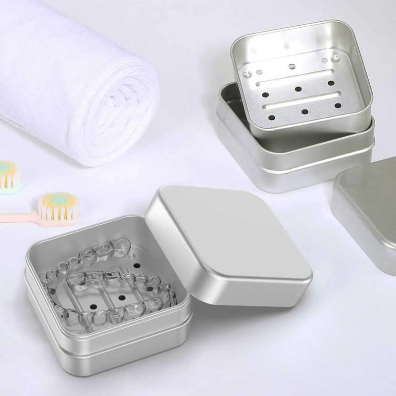 Ainiya Aluminum Retainer Case Compatible with Invisalign,2 Pack Durable Denture