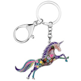 BONSNY Enamel Alloy Cute Unicorn Keyring for Women Girls Car Purse Bag Charms Horse Jewellery Gifts Accessories (Purple)