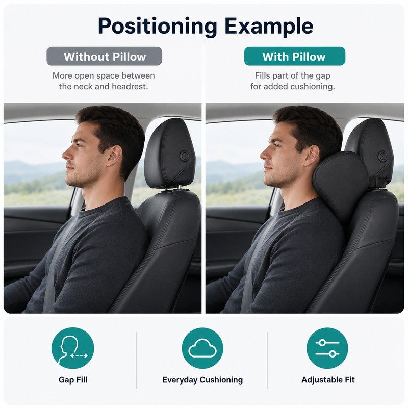 Memory Foam Car Neck Pillow with Adjustable Headrest Strap, Removable