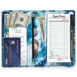 Fintie Server Book Organizer with Zipper Pocket, Pu Leather Restaurant Guest Check Presenters Card Holder for Waitress, Waiter, Bartender *Sandy Wave