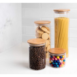 EatNeat 4-Piece Airtight Glass Kitchen Canisters with Bamboo Lids - Bamboo Glass Storage Containers that Offer Modern Style and Clean Kitchen Organization - Includes 74, 56, 36, and 20 Ounce Sizes
