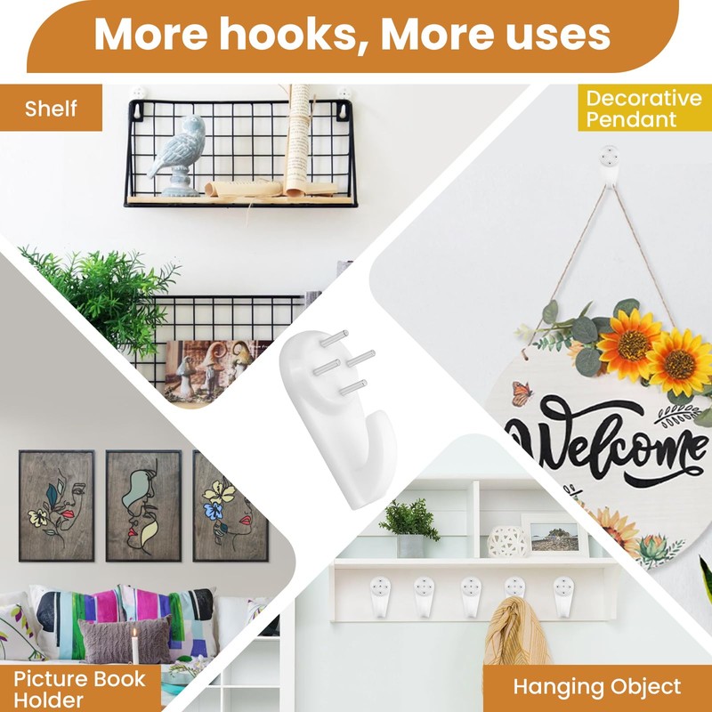 ZDRU 60pcs Concrete Wall Hooks, Non-Trace Picture Hanger, Invisible Nail