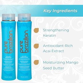 Pure Brazilian - Anti-Frizz Daily Shampoo and Conditioner Duo Set - Color Safe, With Keratin and Cocoa Butter 13.5 Fl Oz (Pack of 2)