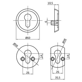 Amig - Safety shield against jaws for cylinder locks Euro profile model 29 | Ø 60 mm | with screws, bracket and inner mouthpiece | Zamak painted brass