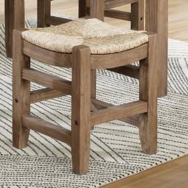 Alaterre Furniture Newport 18-Inch Wood Stool with Rush Seat - Rustic Farmhouse Backless Stool with Solid Wood Frame and Twisted Seagrass for Kitchen, Bar, or Dining Room (Natural)