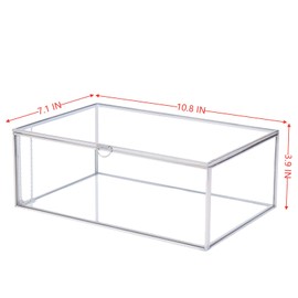 WHSLILR 10.8” Glass Jewelry Box Card Box with Hinged Lid, Stainless Steel Keepsake Box for Storage Wedding Card, Trinkets, Photo and More, Cute Glass Box for Women and Girl,Vintage-15612ABXG