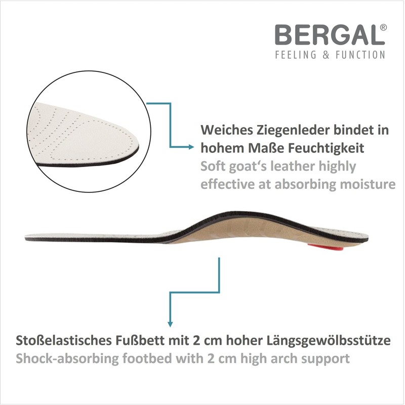 Bergal Soft Luxury Insoles, Footbed with Genuine Leather, 45, 45