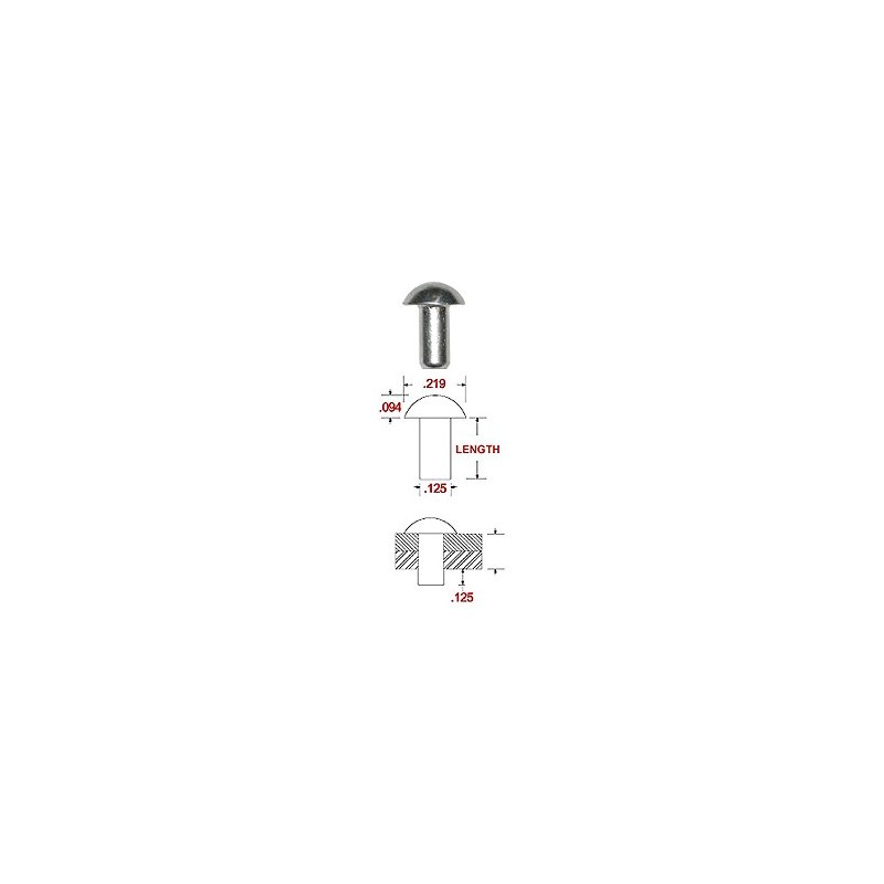 1/8" Diameter X 1/2" Length Solid Steel Round Head Rivet,