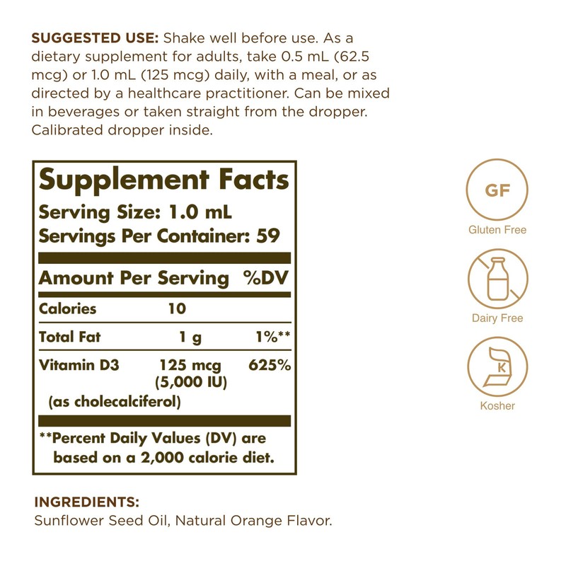 Solgar Liquid Vitamin D3 125 mcg 5000 IU 2 Ounce