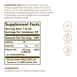 Solgar Liquid Vitamin D3 125 mcg 5000 IU 2 Ounce Immune Support Bone Health