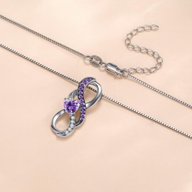 KiiKii Infinity Birthstone Necklace for Women 925 Sterling Silver Gemstone Pendant Birthstone Jewelry Birthday Anniversary Mother's Day Gifts for Mom Wife Girlfriend