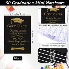 Kosiz 120 Pcs Graduation Gifts Motivational Mini Journal Inspirational Bamboo Pen Kraft Notebooks Bulk Wooden Retractable Ballpoint Pen for Class of 2025 College Gifts (Black)