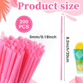 200pcs Plastic Straws Disposable Pink Straw 8.26" x 0.2"Long Bendy Straws Pastel Solid Colors Flexible Bendable Drinking Straw