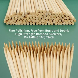 12" Natural Bamboo Wood Barbecue Skewers for Kabob, Appetizer, Fruit, Sausage, Chocolate Fountain, Wooden BBQ Kebob Skewer Stick, Organic Food Sticks for Grilling, Kitchen (Φ=4mm Thick, 100PCS)