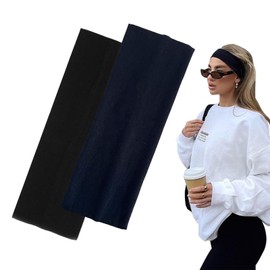 7cm Wide Black Headbands for Women Men, Yedtreg 2pack Fashion Head Bands for Women's Hair, Soft Fabric Stretchy Hair Bands for Makeup, Yoga, Running, Sports (Black/Navy)