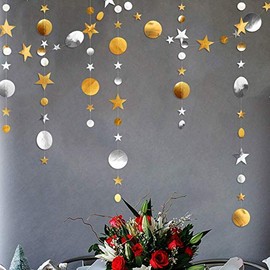 Decor365 Silver Gold Star Garland Decorations Twinkle Little Star Birthday Baby Shower Graduation Party Decor Christmas New Year Eve Banner Moon Stars Starry Night Ramadan Celestial Theme Backdrop
